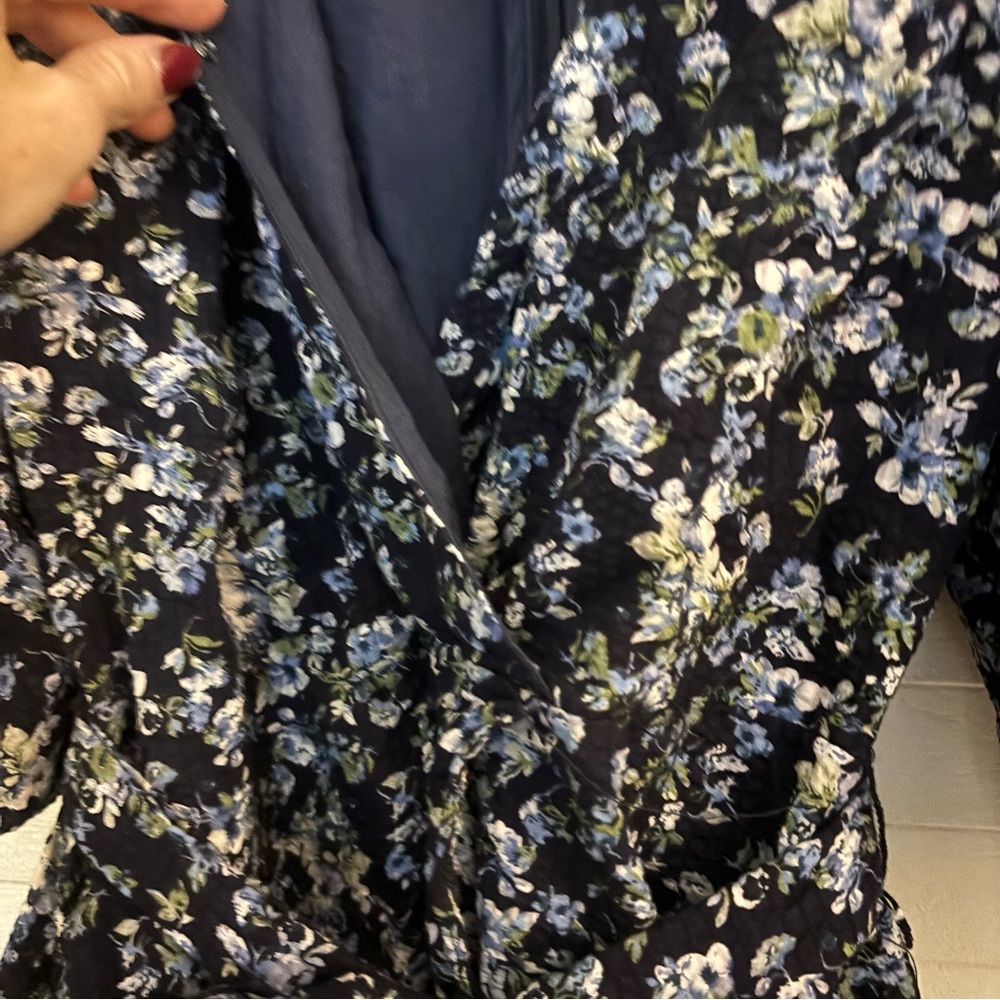 MINKPINK Navy Puff Sleeve Faux Wrap Floral Dress - Picture 5 of 7